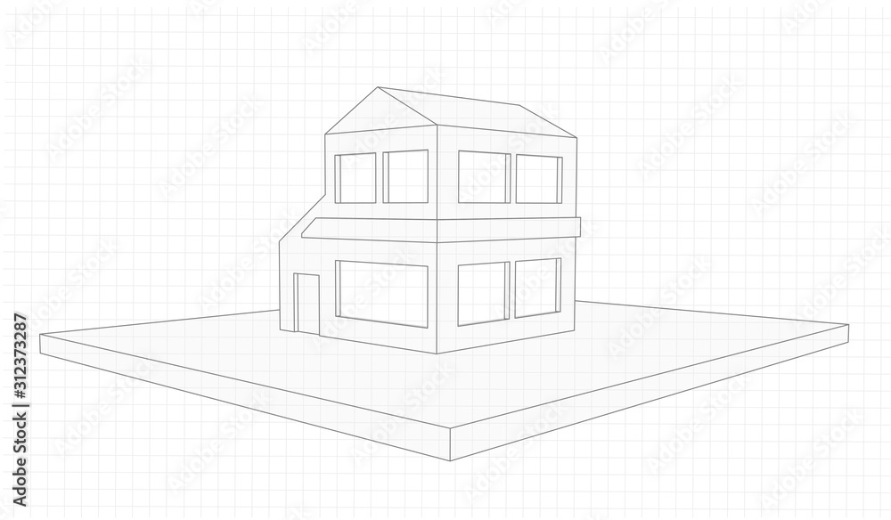 Drawing of a two-story house with lines