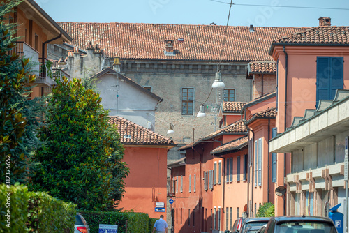 colorful houses in old town, italy, piemonte, alba