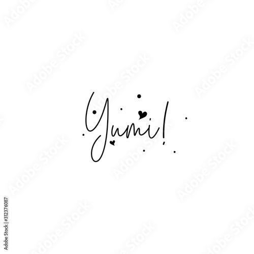 Creative Yum Yum text. Design for print. Vector illustration. Colorful. Cartoon hand drawn calligraphy style.
