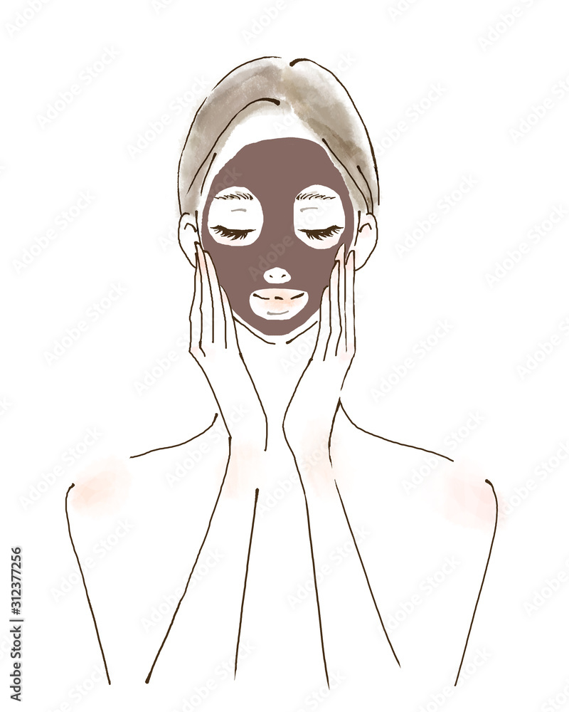 クレイパックをする女性 スパ エステ 美容 手描きイラスト 人物