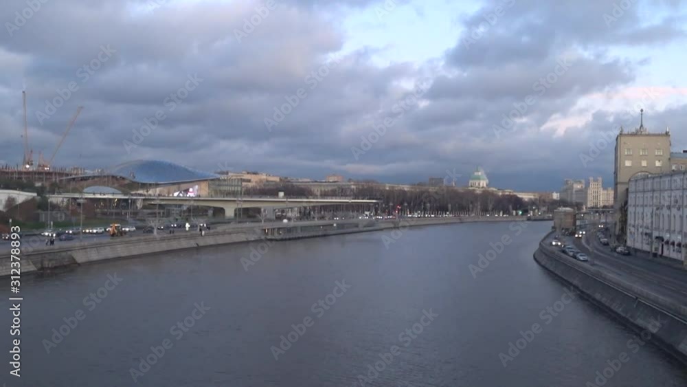 Moskva River in the center of Moscow, embankment with car traffic Moskva River in the center of Moscow, embankment with car traffic