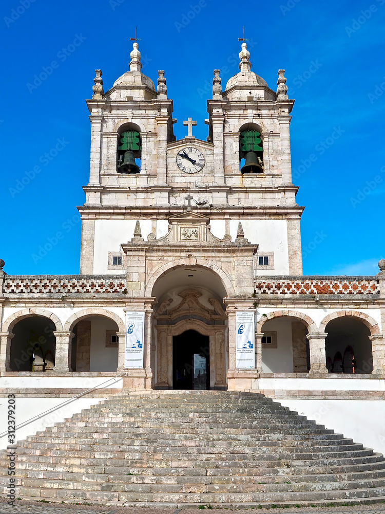 City church of Nazare named Nossa Senhora at the Atlantic ocean coast of Portugal