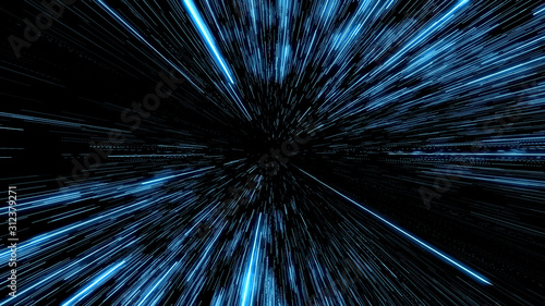 Space Travelling in the Speed of Light. Abstract light, fibre-optic. Super speed. Particle or space traveling. Particle zoom background. © JarosawMicha