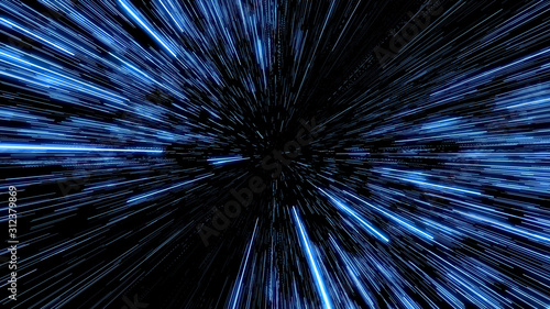 Space Travelling in the Speed of Light.  Abstract light, fibre-optic. Super speed. Particle or space traveling. Particle zoom background. photo