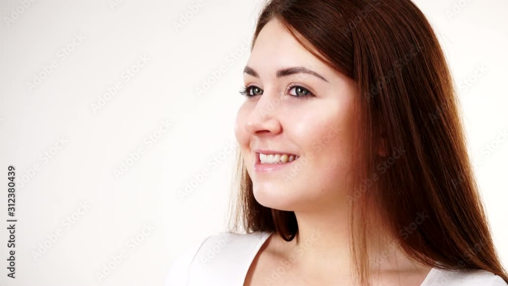 Happy smiling woman without makeup jiggling. Natural beauty. Purity skincare spa treatment Happy smiling woman without makeup jiggling. Natural beauty. Purity skincare spa treatment