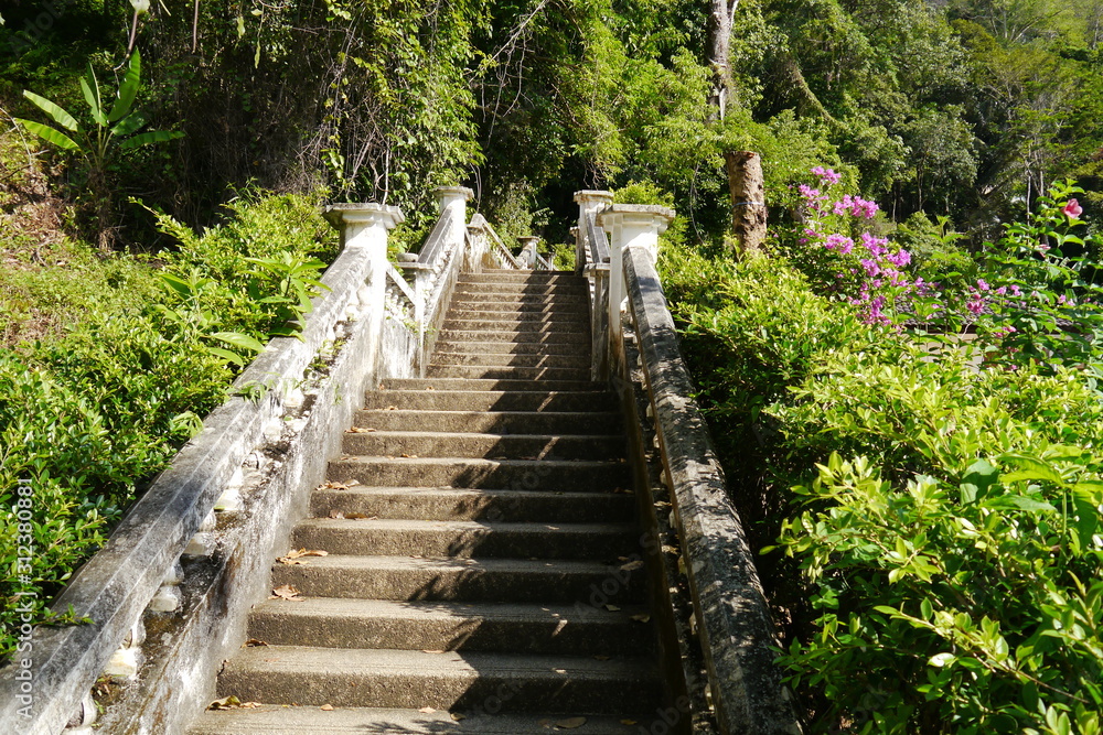 Fototapeta premium Treppe mit Balustraden im Regenwald Wasserfall Phuket