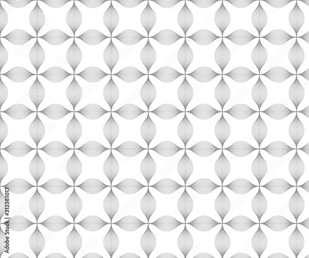 Linear vector pattern, repeating petals, gray line of leaf or flower Linear vector pattern, repeating petals, gray line of leaf or flower