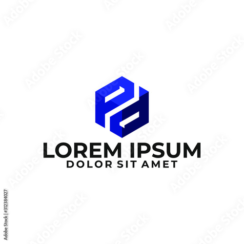 Initial letter P D logo template with 3d cube modern icon in flat design pictogram illustration
