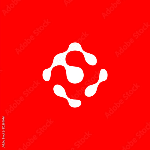 Initial letter F logo template with molecule biology icon in flat design monogram illustration