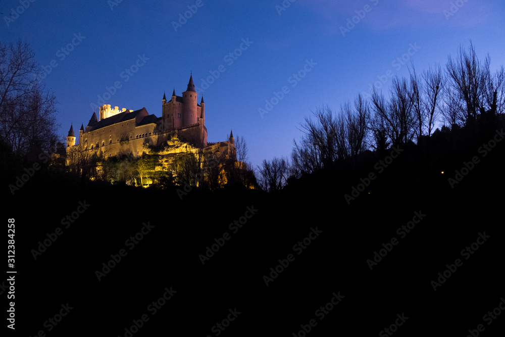 View of the Alcazar at dusk, Segovia, Spain