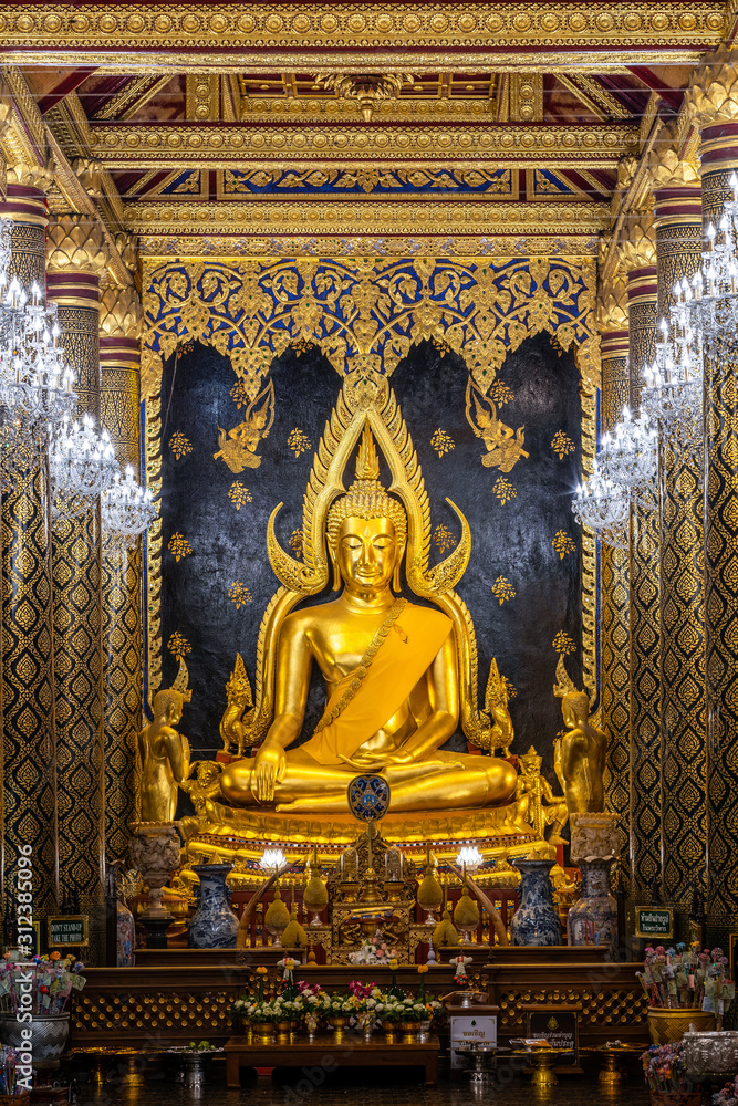 PHITSANULOK, THAILAND - December 8,2019:Golden Buddha statues of the statue of ancient thai art style at Wat Phra Si Rattana Mahathat to as Wat Yai is a Buddhist temple Phitsanulok,Thailand.