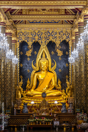 PHITSANULOK, THAILAND - December 8,2019:Golden Buddha statues of the statue of ancient thai art style at Wat Phra Si Rattana Mahathat to as Wat Yai is a Buddhist temple Phitsanulok,Thailand.