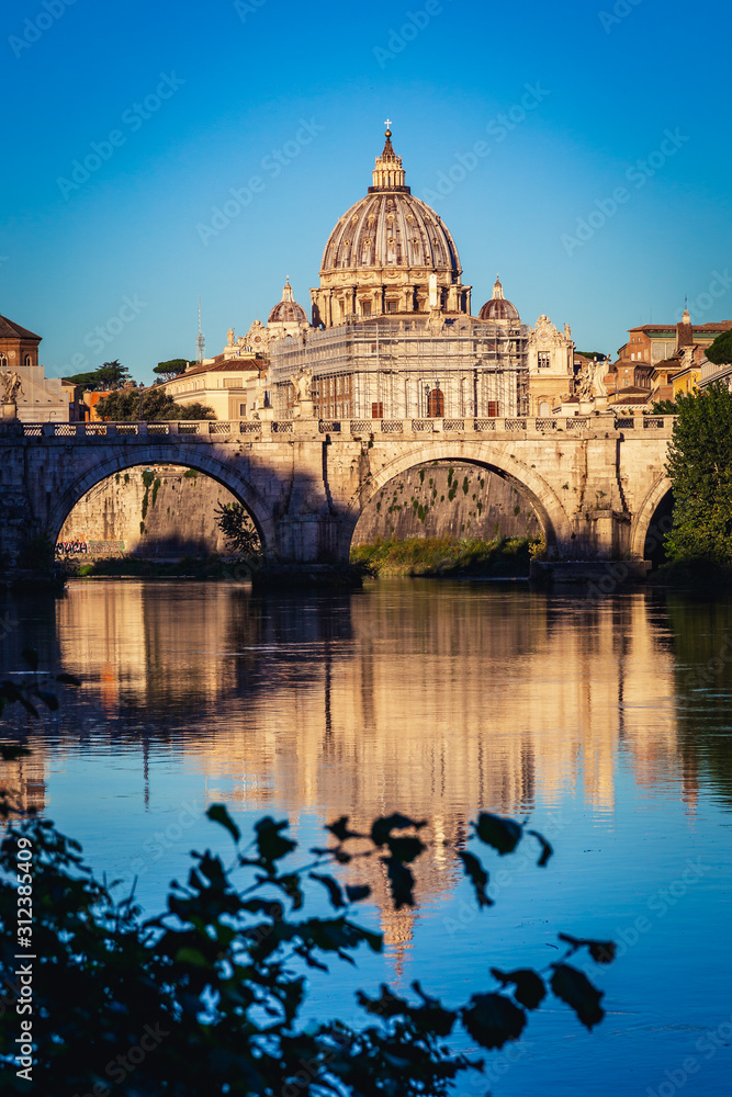 View on Tiber and St Peter Basilica in Vatican
