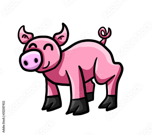 A Cute Stylized Happy Pig