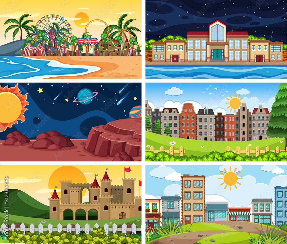 A set of outdoor scene including building A set of outdoor scene including building