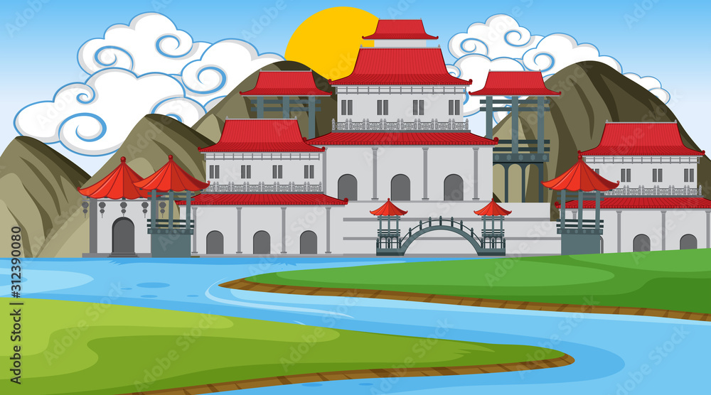 An outdoor scene with Asian castle An outdoor scene with Asian castle