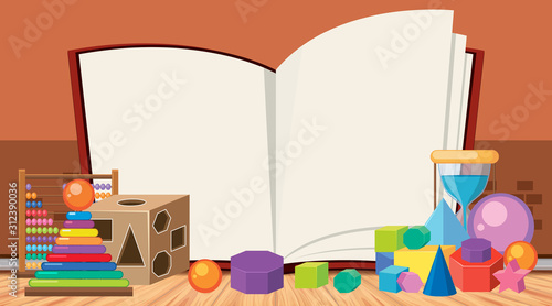 Book template with many toys