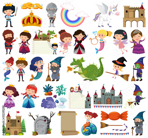 Set of isolated objects theme fairytales