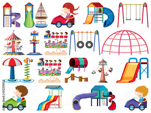 Large set of isolated objects of kids and playground
