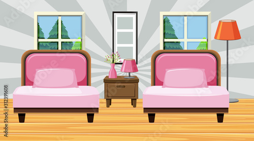 Room with pink sofa and cushions