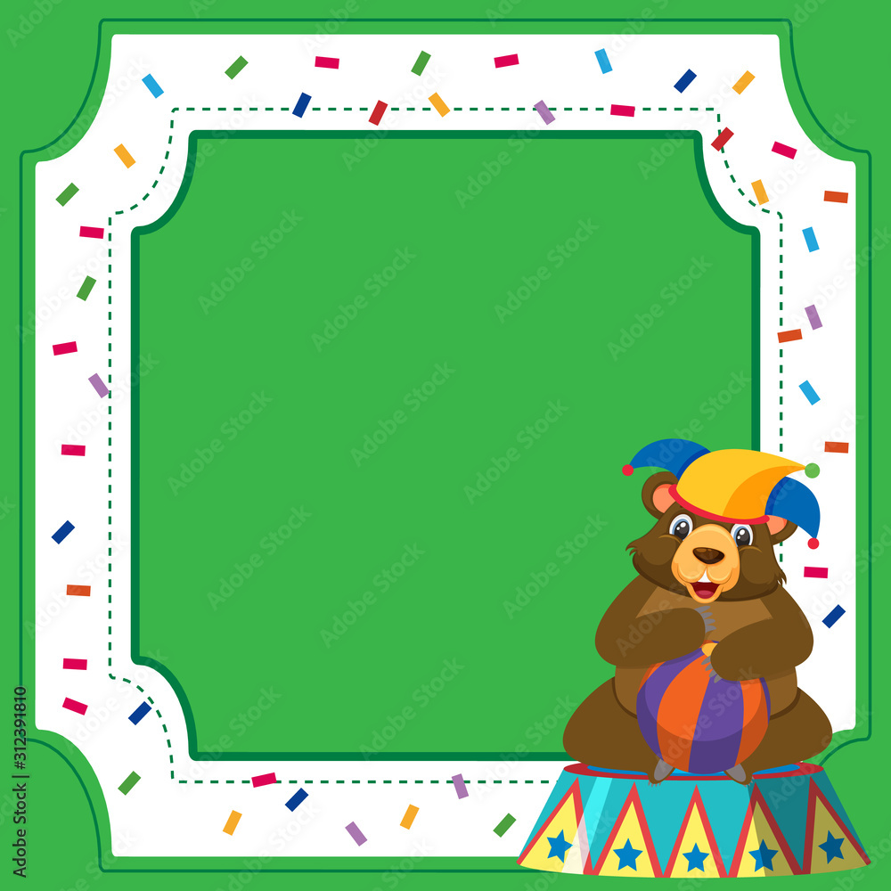 Frame template design with circus bear and ball