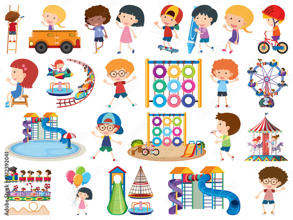 Large set of isolated objects of kids and playground Large set of isolated objects of kids and playground