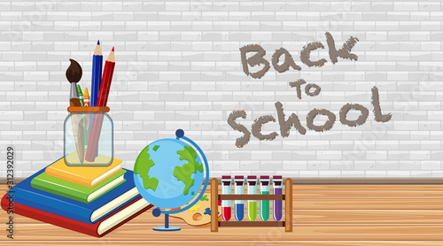 Back to school theme with books and globe on the floor