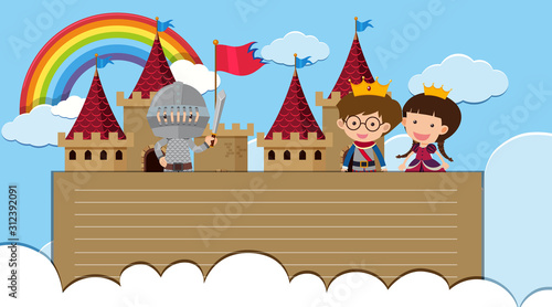 Paper template with prince and princess in the sky