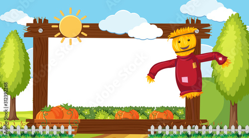 Border template with scarecrow and pumpkins background