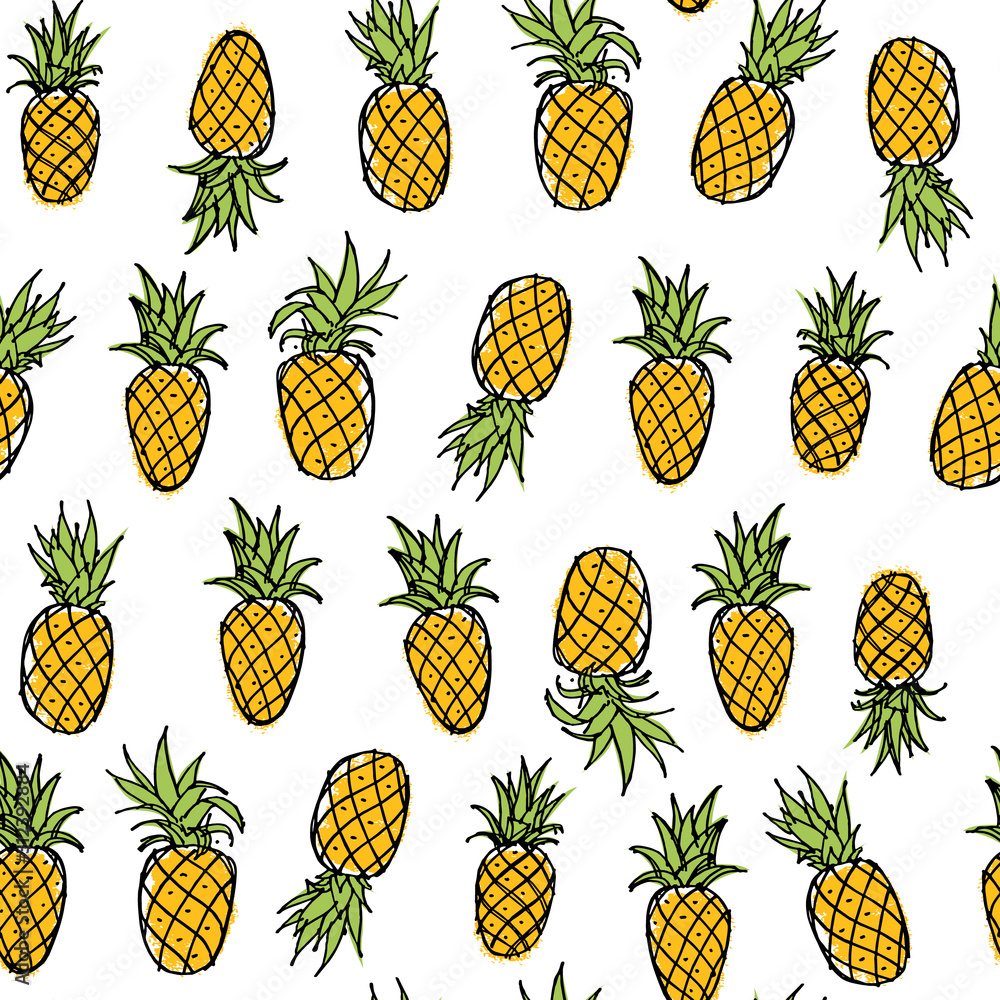 Seamless pattern of cute pineapples on white background. Vector illustration. Seamless pattern of cute pineapples on white background. Vector illustration.