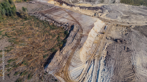 Aerial view of open cast sand mine