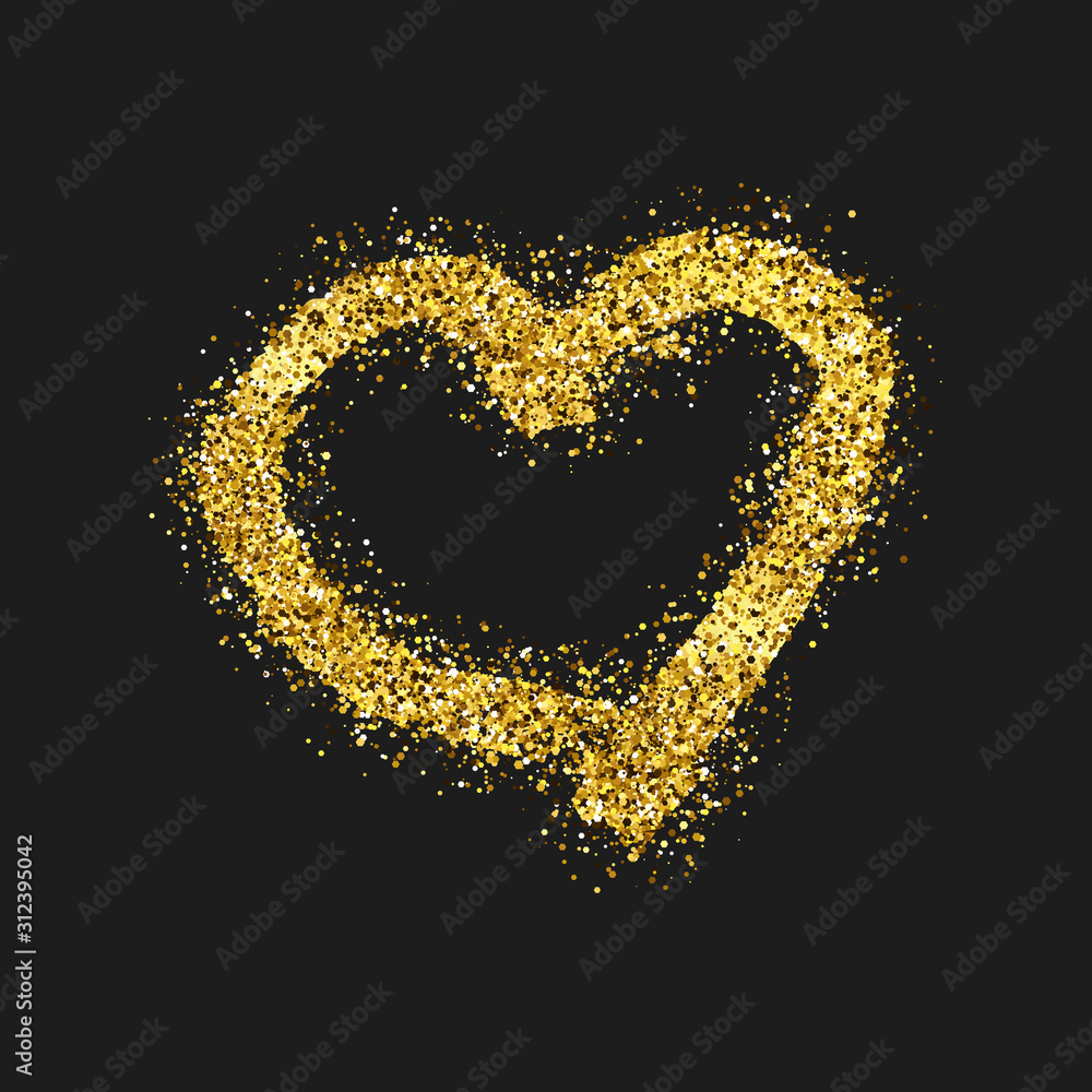 Gold glitter doodle heart on dark background Gold glitter doodle heart on dark background