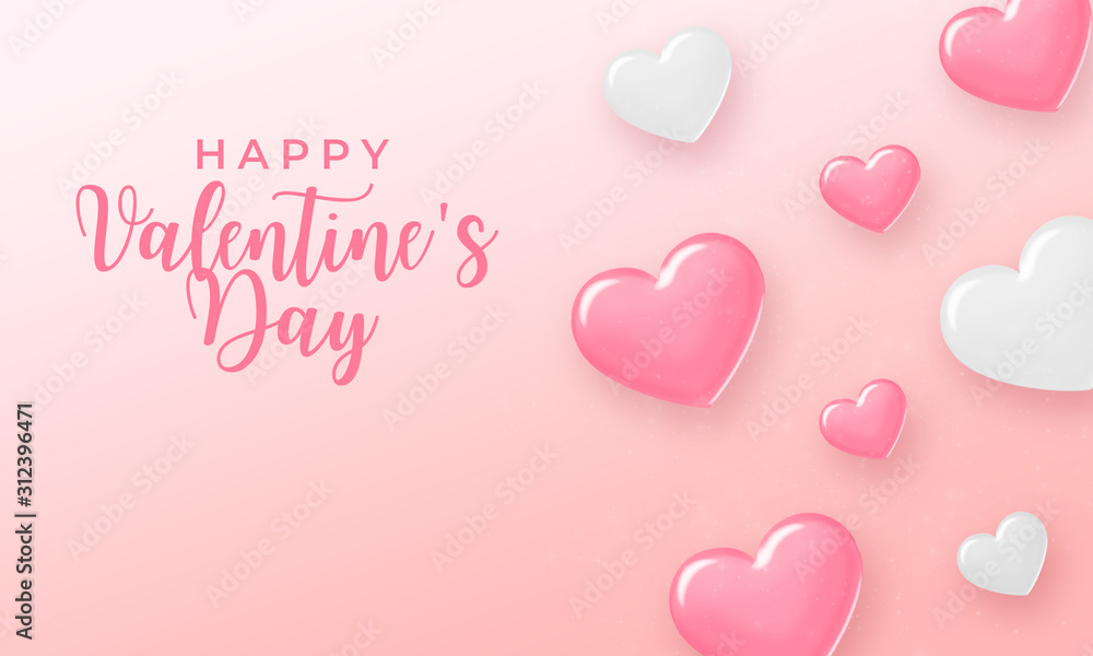 3d rendering of pink and white heart with lettering happy valentine day isolated on pink background