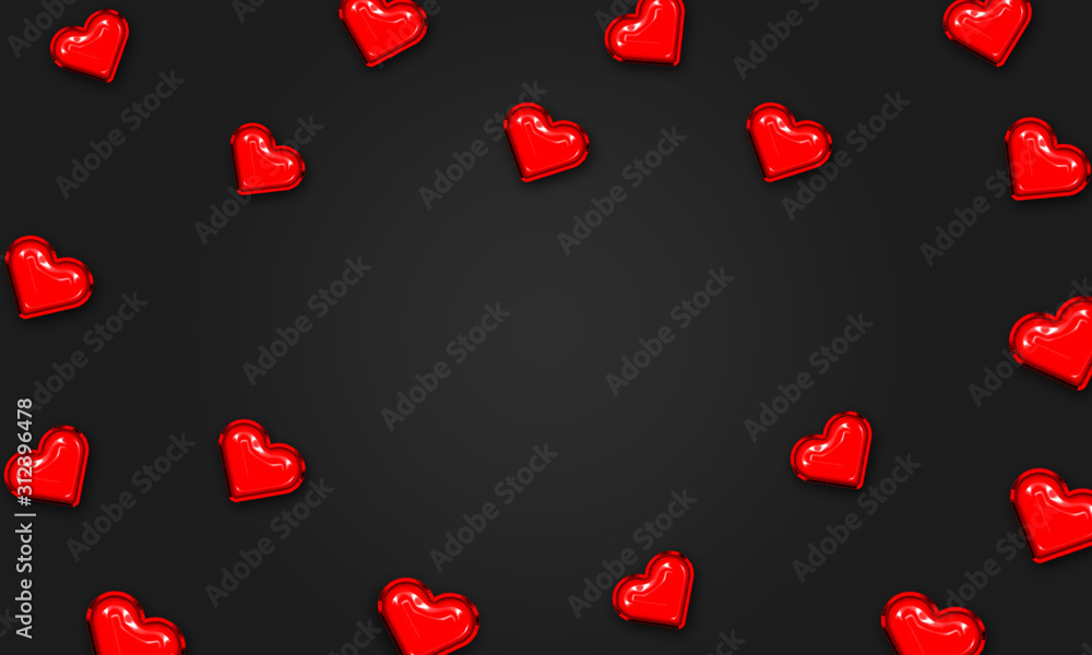 3d rendering of red hearts isolated on black background. 3d rendering of red hearts isolated on black background.