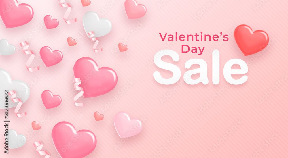 3d rendering of pink and white heart with lettering valentine day sale isolated on pink background