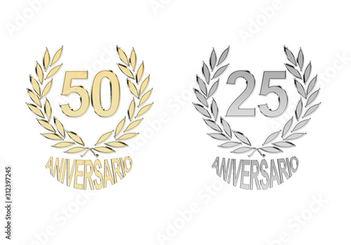  Sellos en oro y plata de celebración del 25 y 50 aniversario en español