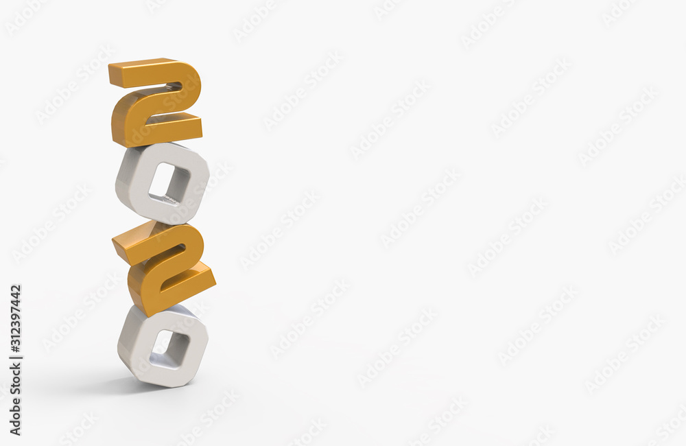 3d rendering of 2020 number isolated on white background, New year concept 3d illustration 3d rendering of 2020 number isolated on white background, New year concept 3d illustration
