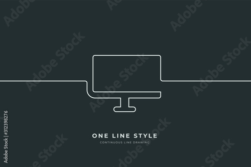 Computer or Technology in Continuous Line Drawing of Vector One Line Style Icon Hand Drawn Illustration (ID: 312398276)