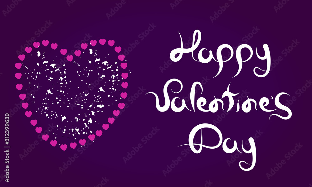 Valentine's Day Hand Drawn Love Greeting Card on purple background. Stock Vector Illustration for Happy Valentines Day.