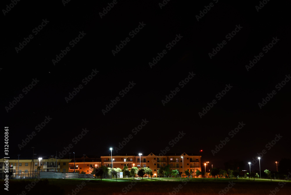 Night Houses in the City by Night with Park Night Houses in the City by Night with Park