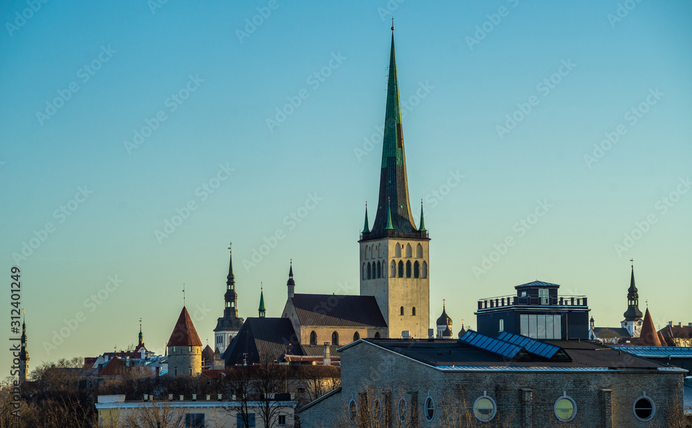 View of the old town and St. Olaf's Church in Tallinn
