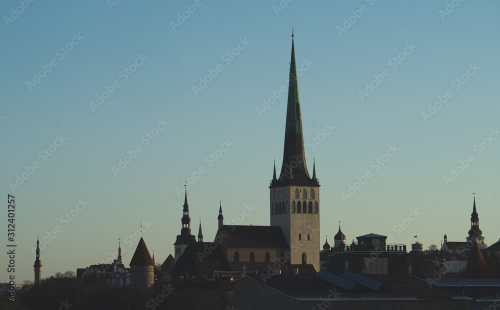 View of the old town and St. Olaf's Church in Tallinn
