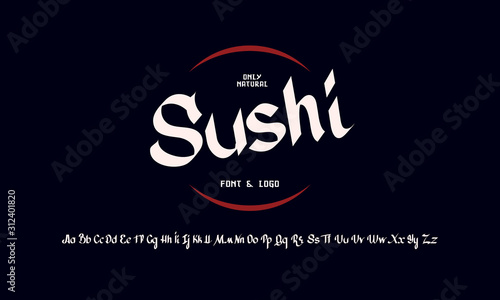 Vector Font and alphabet is made in Asian style. Handcrafted Brush font and alphabet.