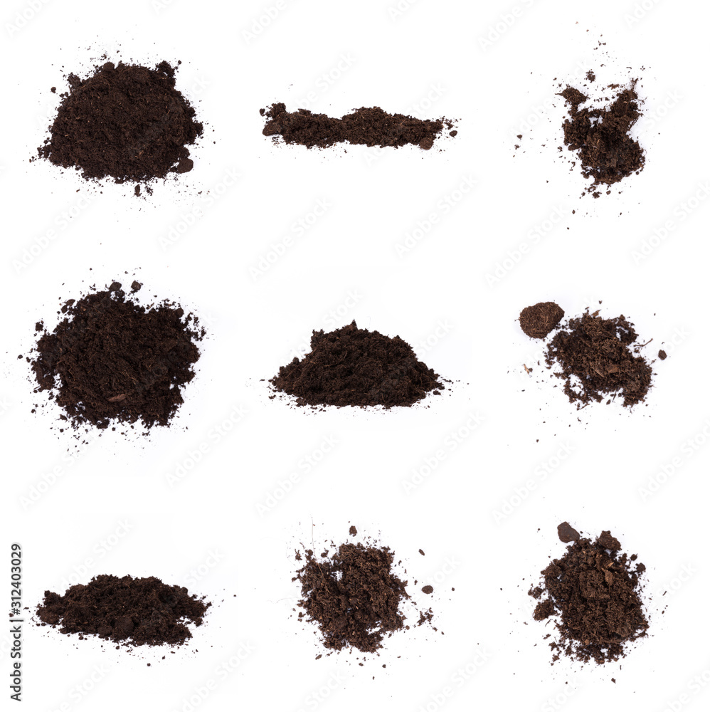 Set of Pile of humus soil isolated on white background Set of Pile of humus soil isolated on white background