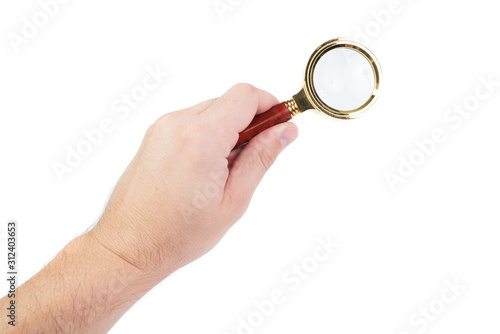 Man hand with magnifier