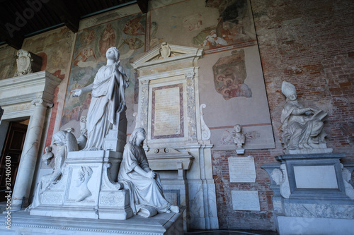 Tombs and Frescos in Camposanto Monumentale, Pisa, Tuscany, Italy