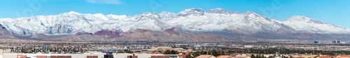 Panorama of snow covered Las Vegas mountains