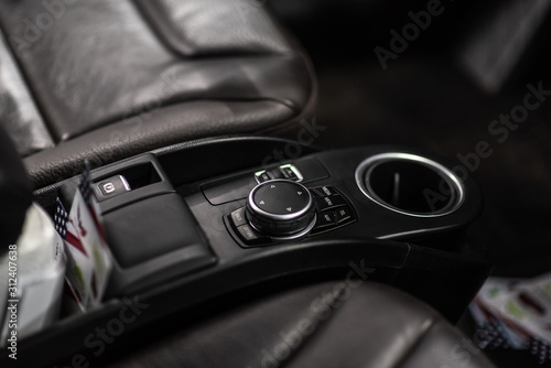 detail of leather element of modern car