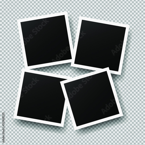 Realistic photo frames in mockup style. Isolated blank for photo on transparent background. Empty photo card. Vector picture