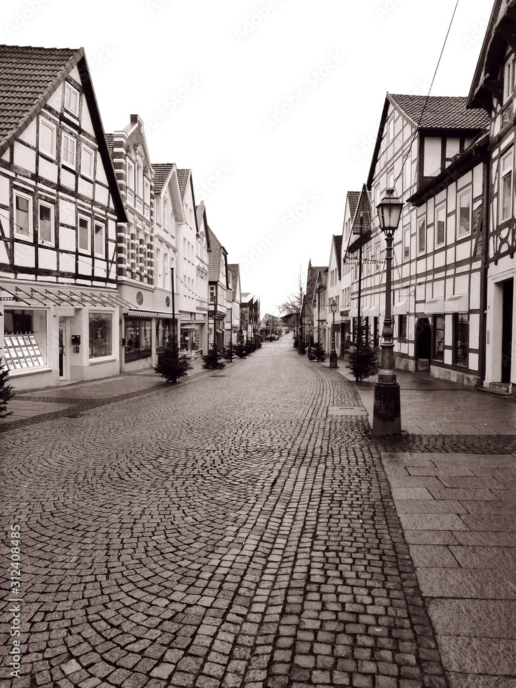 Germany, Buckeburg, December 25, 2020; old city street.
